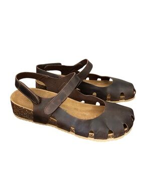 BioNatura Distressed Brown Leather Mary Jane Sandals Adjustable Straps 41/9.5